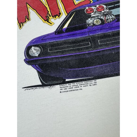 Rare Vintage 1996 90s Killer Cuda Chrysler Plymouth Barracuda Car Racing Art Tee - Picture 4 of 9